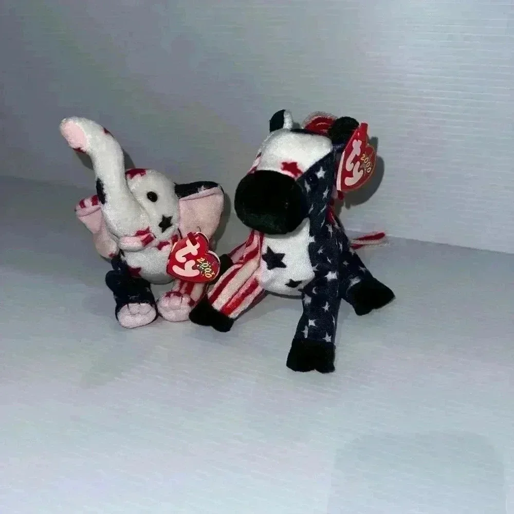 New!Lefty & Righty 2000 Ty Beanie Babies Original Tags Stars & Stripes Election! - Picture 2 of 16